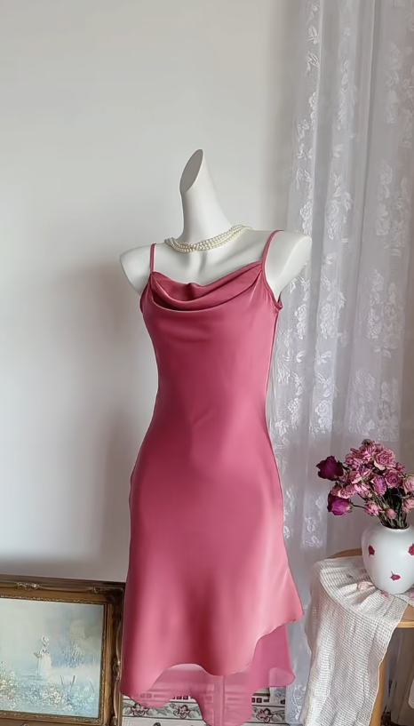 Chic Spaghetti Straps Birthday Dress Sheath Chiffon Graduation Party Dress Pink Short Prom Dress ED07890