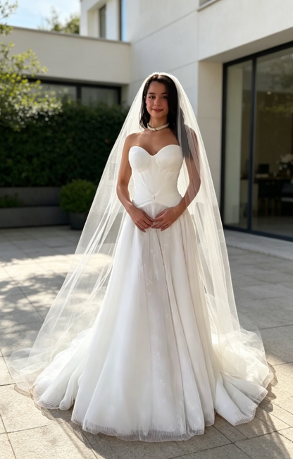 Robe de mariée intemporelle coupe trapèze en tulle Robe de mariée blanche ED07891