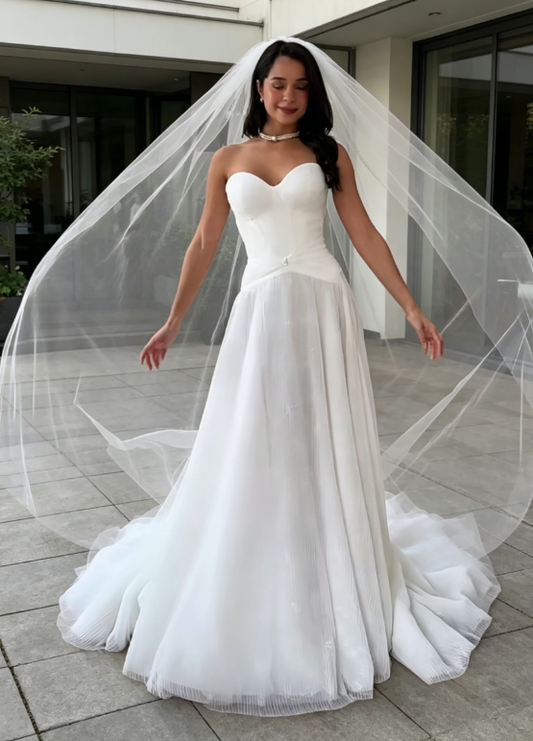 Timeless Sweetheart A-Line Wedding Dress Tulle Bridal Dress White Bridal Gown ED07891