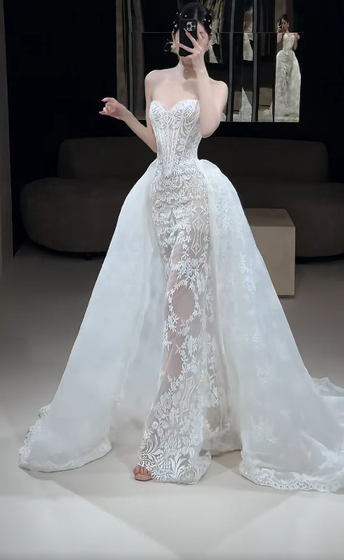 Timeless Sweetheart Sheath Wedding Dress Lace Bridal Dress White Bridal Gown ED07893