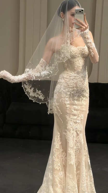 Robe de mariée sirène intemporelle avec dentelle, robe de mariée blanche ED07896
