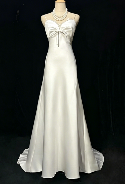 Robe de soirée longue trapèze en satin à fines bretelles chic Robe de bal blanche ED07905