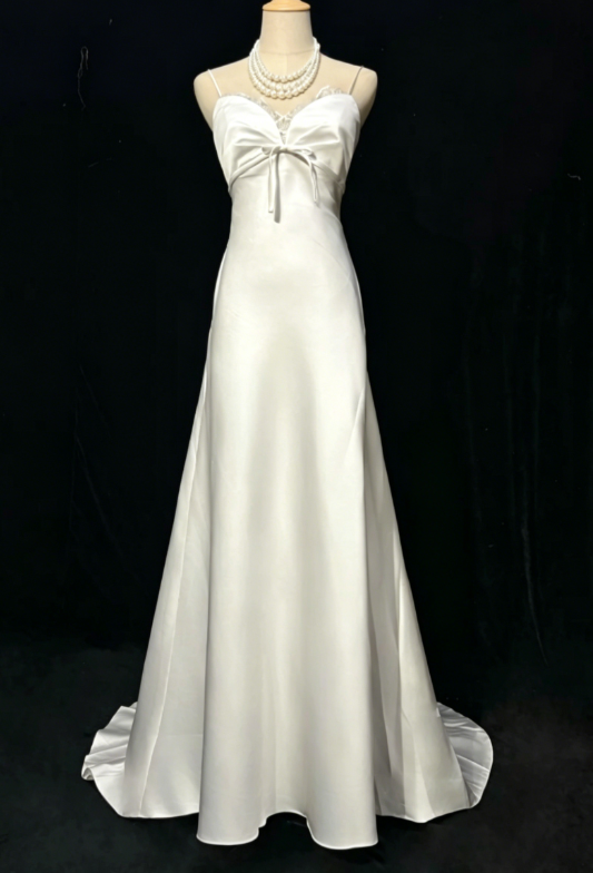 Robe de soirée longue trapèze en satin à fines bretelles chic Robe de bal blanche ED07905