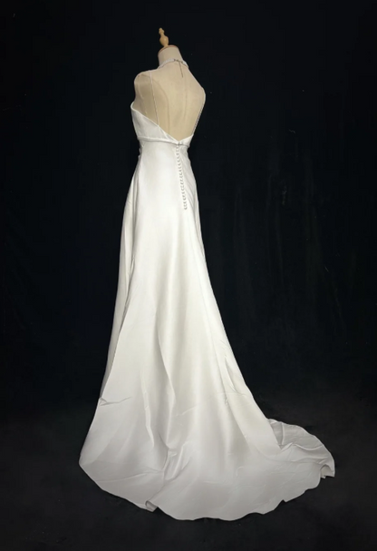Robe de soirée longue trapèze en satin à fines bretelles chic Robe de bal blanche ED07905