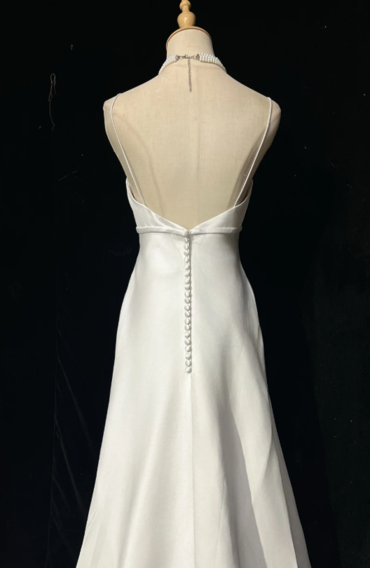 Robe de soirée longue trapèze en satin à fines bretelles chic Robe de bal blanche ED07905