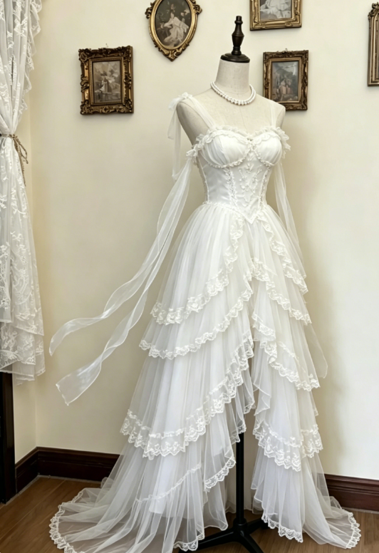 Fairy Spaghetti Straps A-Line Long Evening Dress White Prom Dress Chiffon Birthday Dress ED07913