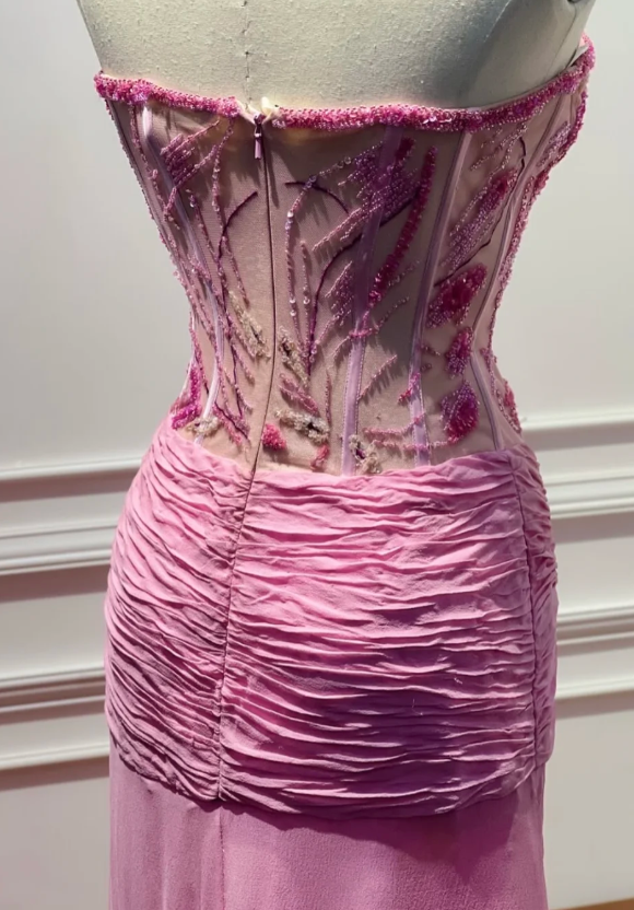 Robe de soirée longue fourreau Fairy Sweetheart Rose Robe de bal en mousseline perlée Robe d'anniversaire ED07915