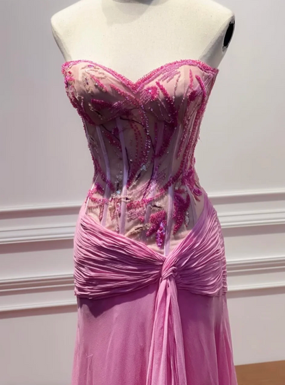 Robe de soirée longue fourreau Fairy Sweetheart Rose Robe de bal en mousseline perlée Robe d'anniversaire ED07915