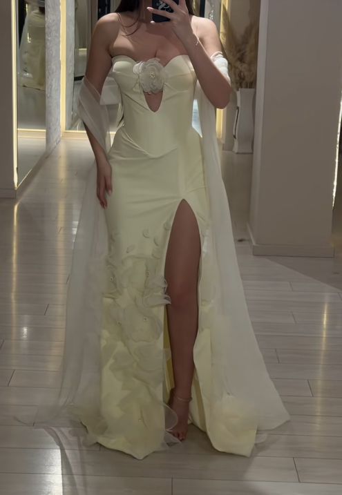 Elegant Sweetheart Sheath Satin Long Evening Dress Yellow Prom Dress ED07916