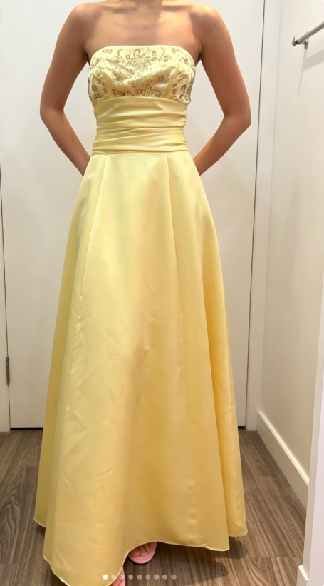 Elegant  Yellow Wedding Guest Dress Strapless A-Line Satin Long Evening Dress ED07919