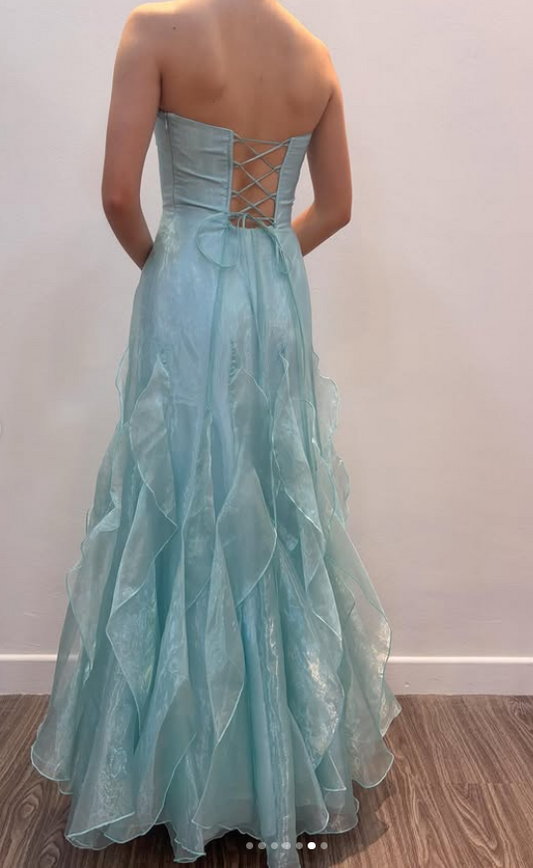 Elegantes trägerloses A-Linien Tüll Abendkleid Mintgrün Ballkleid ED07924