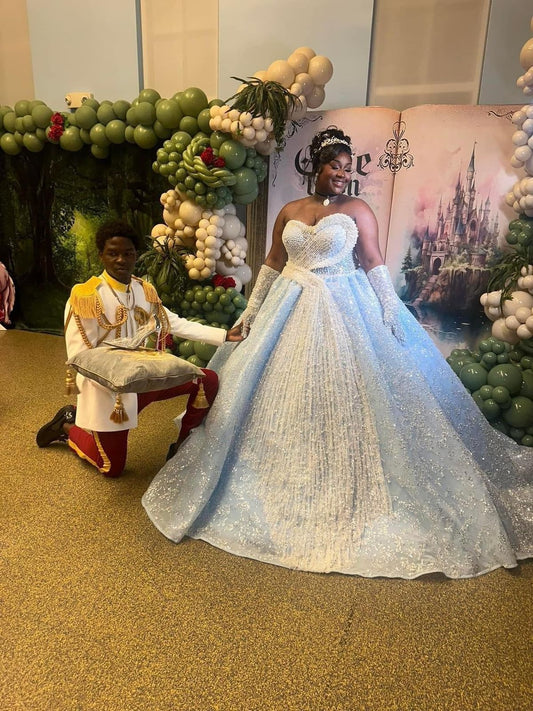 Magnifique robe de bal bustier en tulle ornée de perles pour Quinceanera, robe de 16 ans bleue ED07927