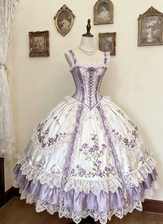 Magnifique robe de bal avec bretelles, robe de soirée en satin avec appliques, robe de Quinceañera violette, robe de 16e anniversaire ED07930