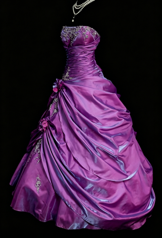 Magnifique robe de bal bustier en satin avec appliques pour bal de promo ou Quinceanera, robe violette Sweet 16 ED07932
