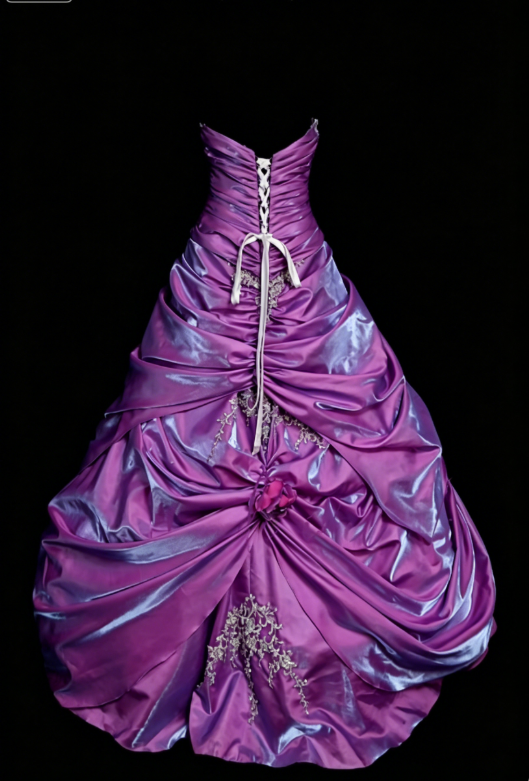 Magnifique robe de bal bustier en satin avec appliques pour bal de promo ou Quinceanera, robe violette Sweet 16 ED07932