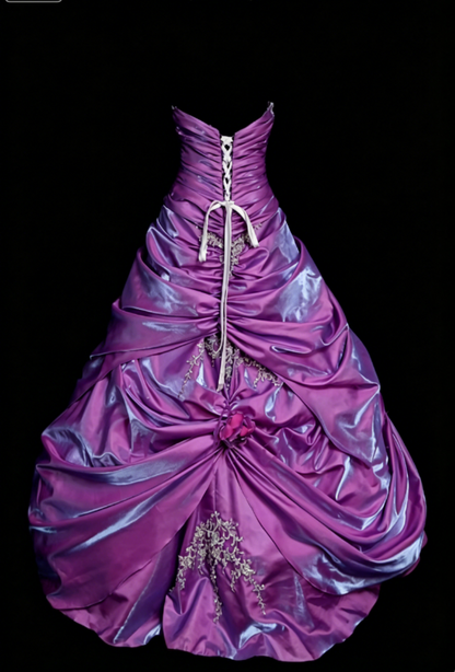 Magnifique robe de bal bustier en satin avec appliques pour bal de promo ou Quinceanera, robe violette Sweet 16 ED07932