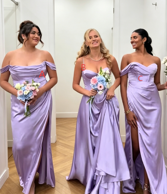 Elegantes, lila Brautjungfernkleid aus Satin, Etui-Abendkleid, lang, ED07939