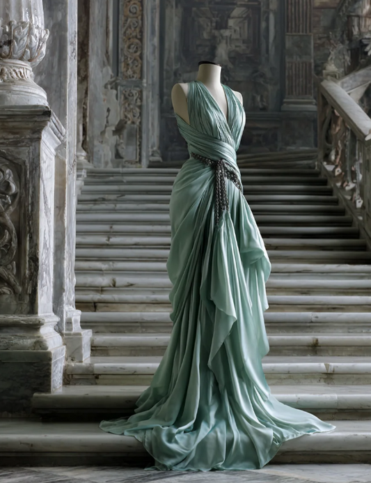 Elegant V-neck Sheath Long Evening Dress Chiffon Prom Dress Tiffany Blue Wedding Guest Dress ED07943