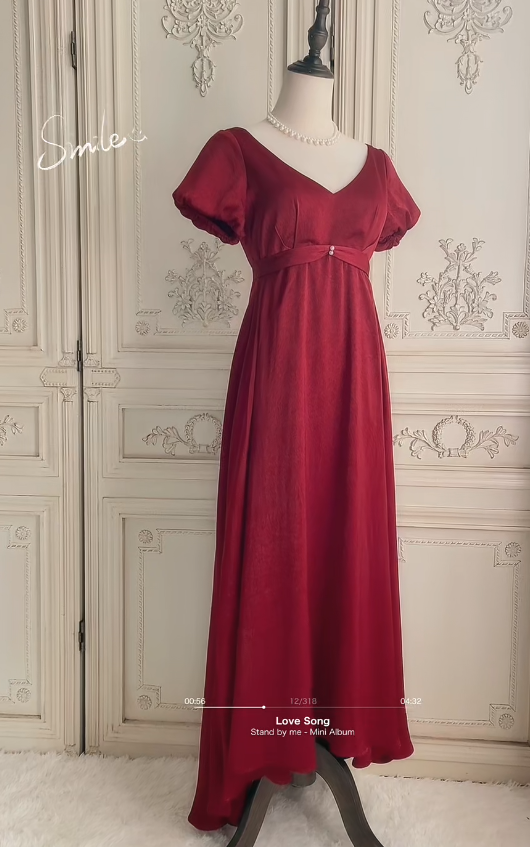Elegant V-neck A-Line Long Evening Dress Satin Prom Dress Burgundy Wedding Guest Dress ED07945