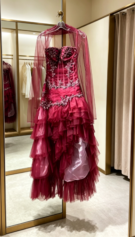 Elegant Spaghetti Straps A-Line Beaded Tulle Long Evening Dress Burgundy Prom Dress ED07948