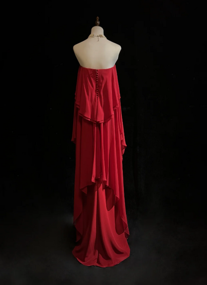 Élégante robe longue de soirée en mousseline fourreau sans bretelles, robe de bal bordeaux ED07953
