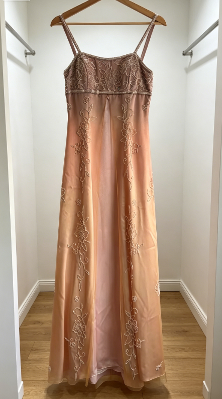 Elegant Spaghetti Straps Sheath Beaded Satin Long Evening Dress Pink Prom Dress ED07955