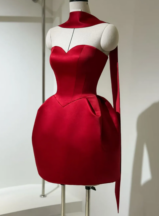 Elegant Sweetheart Birthday Dress Sheath Satin Graduation Party Dress Burgundy Short Prom Dress ED07962