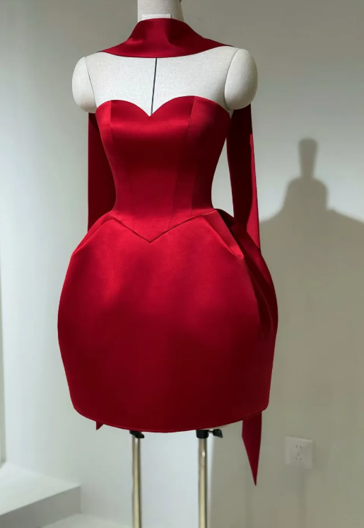 Elegant Sweetheart Birthday Dress Sheath Satin Graduation Party Dress Burgundy Short Prom Dress ED07962