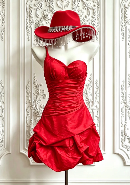 Fashion One-shoulder Birthday Dress A-Line Satin Graduation Party Dress Red Short Prom Dress ED07964