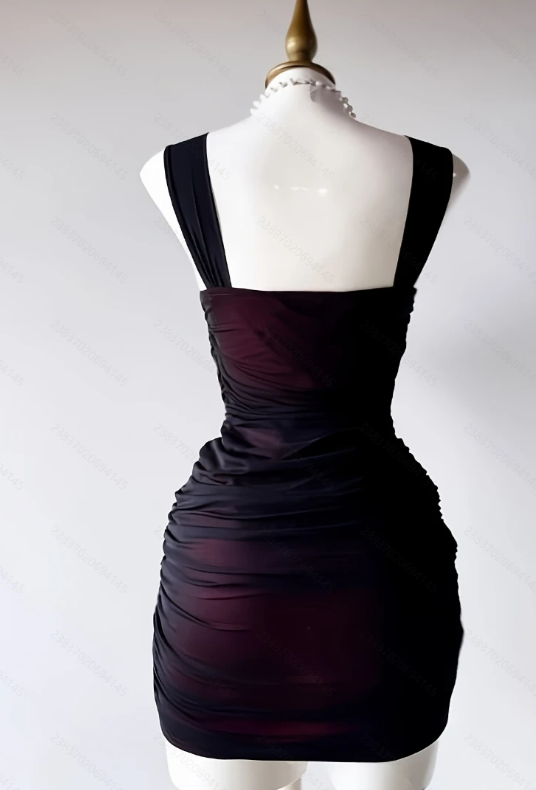 Fashion Straps Birthday Dress Sheath Chiffon Graduation Party Dress Black Short Prom Dress ED07966