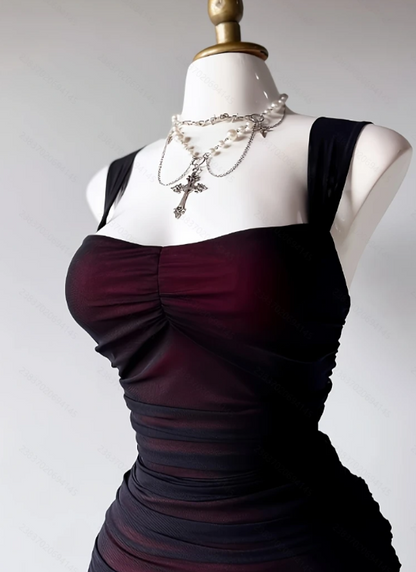 Fashion Straps Birthday Dress Sheath Chiffon Graduation Party Dress Black Short Prom Dress ED07966