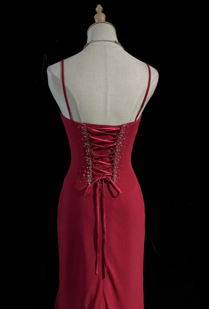 Vintage Spaghetti Straps Birthday Dress Sheath Chiffon Graduation Party Dress Burgundy Short Prom Dres ED07967