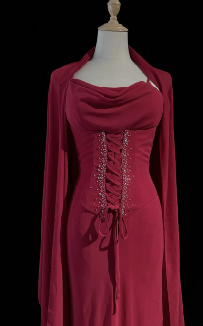 Vintage Spaghetti Straps Birthday Dress Sheath Chiffon Graduation Party Dress Burgundy Short Prom Dres ED07967