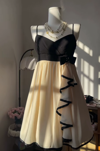 Vintage Spaghetti Straps Birthday Dress A-Line Chiffon Graduation Party Dress Apricot Short Prom Dress ED07968