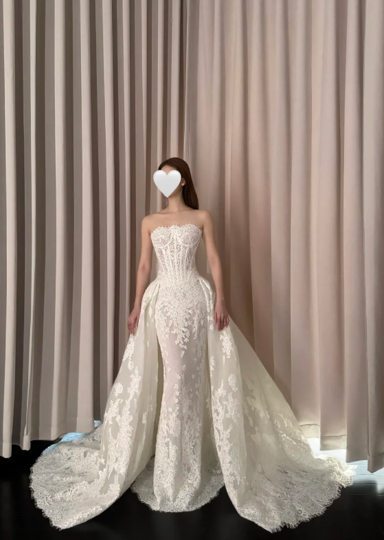 Robe de mariée fourreau sans bretelles intemporelle Robe de mariée en dentelle Robe de mariée blanche ED07972