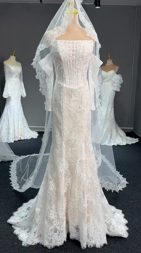 Timeless Strapless Mermaid Wedding Dress Lace Bridal Gown White Bridal Dress ED07973