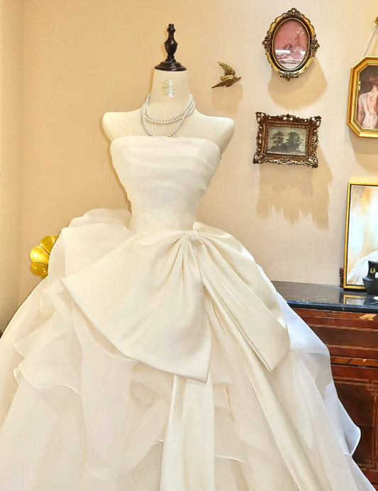 Timeless Strapless A-Line Wedding Dress Satin Bridal Gown White Bridal Dress ED07976