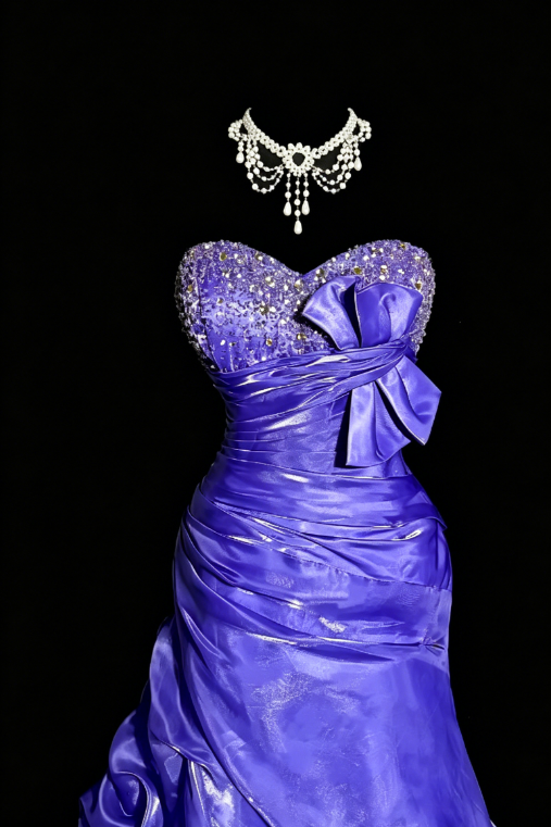 Chic Sweetheart Sheath Satin Beaded Long Evening Dress Purple Prom Dress ED07981