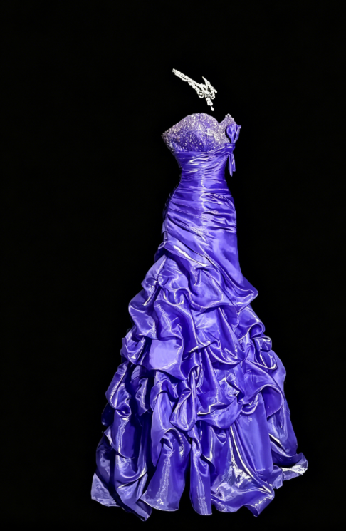 Robe de soirée longue fourreau en satin orné de perles chic et élégante, robe de bal violette ED07981