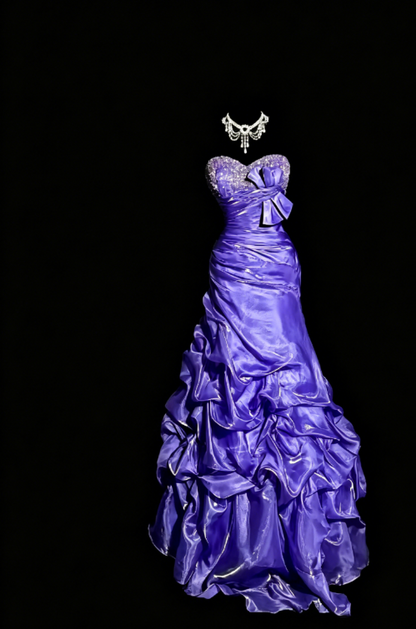 Robe de soirée longue fourreau en satin orné de perles chic et élégante, robe de bal violette ED07981