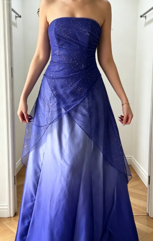 Chic Strapless A-Line Satin Long Evening Dress Purple Prom Dress ED07983