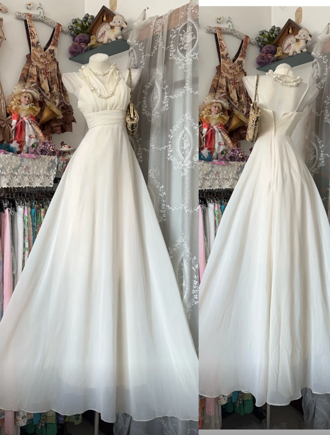 Chic Halter Sheath Chiffon  Long Evening Dress White Prom Dress ED07986