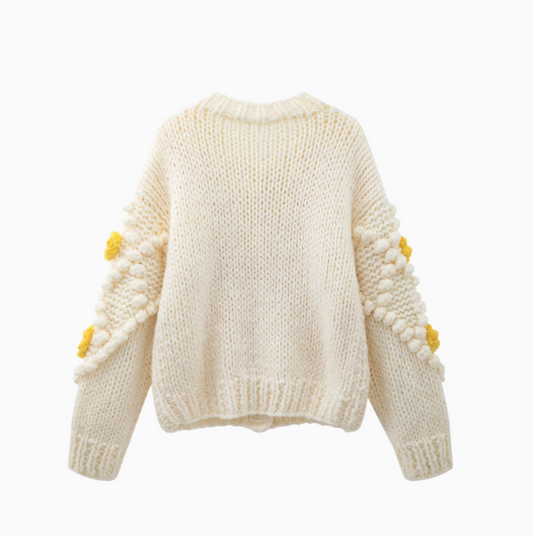 Handgehäkelte dicke Nadel dreidimensionale Blumenmütze Pullover Strickjacke ED0798