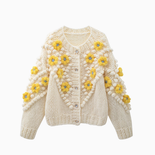 Handgehäkelte dicke Nadel dreidimensionale Blumenmütze Pullover Strickjacke ED0798