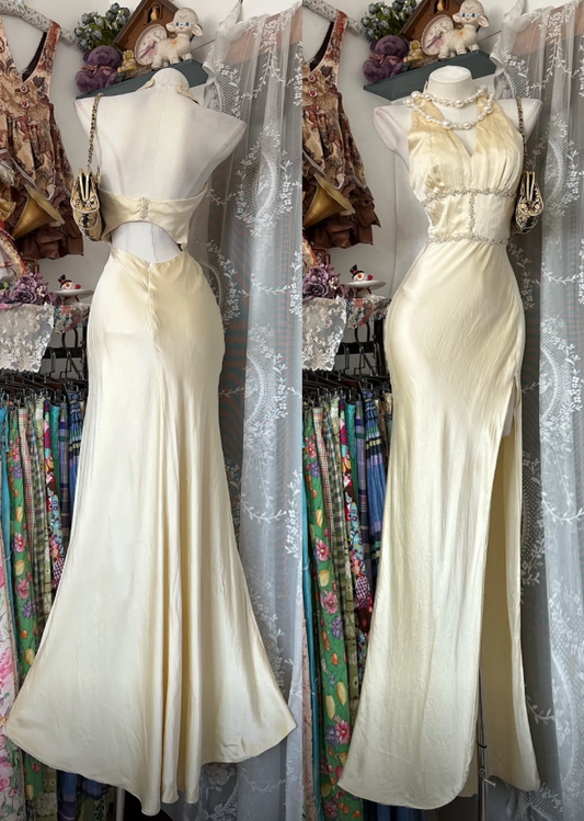 Chic Halter Sheath Satin Long Evening Dress Satin Prom Dress ED07992