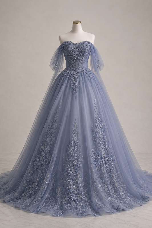 Magnifique robe de bal bustier pour Quinceañera, en tulle avec appliqués, longue, pour le bal, couleur bleu poudré, pour les 16 ans, modèle ED07993