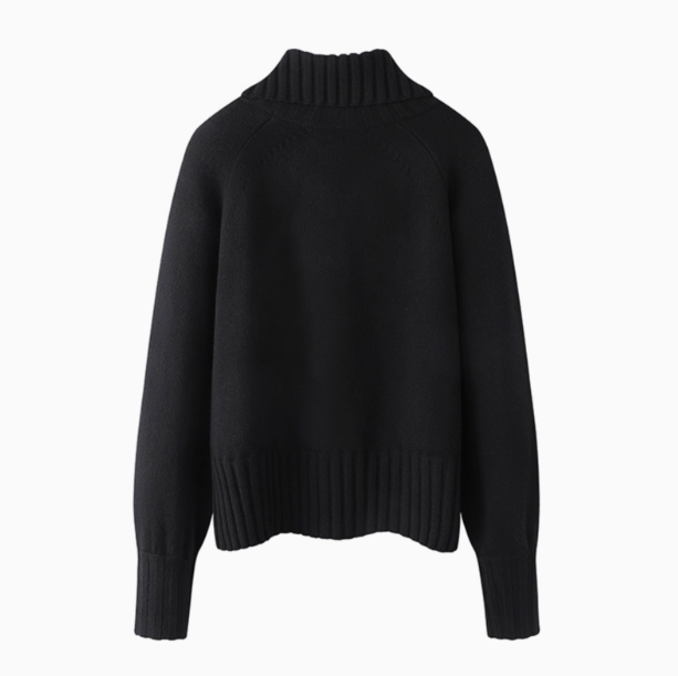 Rollkragenpullover aus Twill-Mischgewebe mit goldenen Knöpfen ED0799