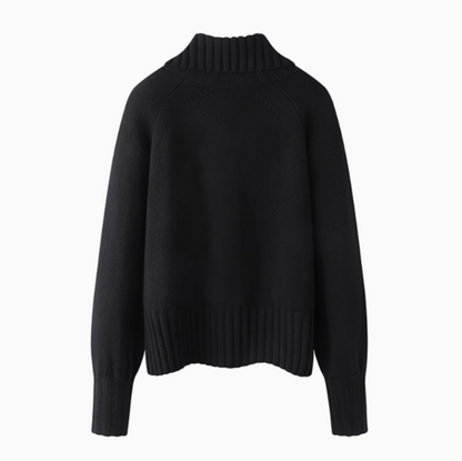 Rollkragenpullover aus Twill-Mischgewebe mit goldenen Knöpfen ED0799