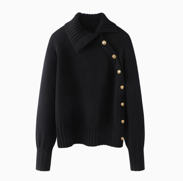 Rollkragenpullover aus Twill-Mischgewebe mit goldenen Knöpfen ED0799