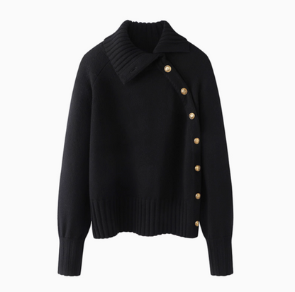 Rollkragenpullover aus Twill-Mischgewebe mit goldenen Knöpfen ED0799
